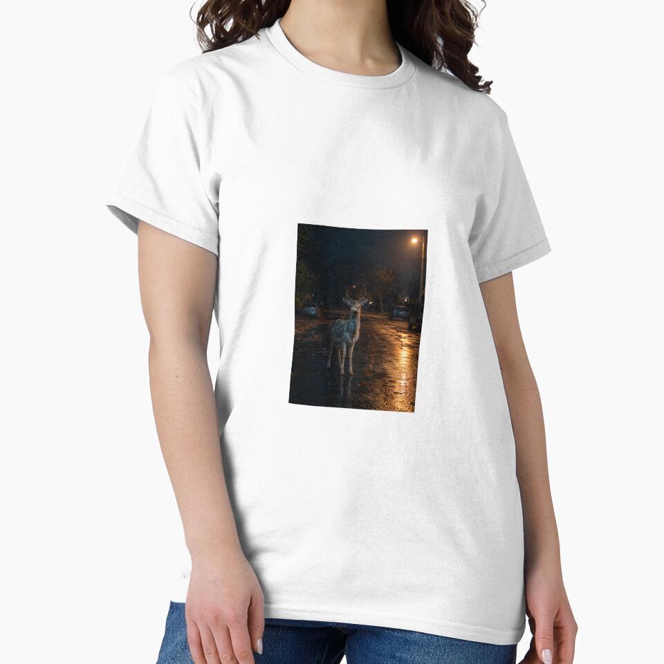 White Deer in Midnight Street - Urban Wildlife Photography Print by NightlarkS