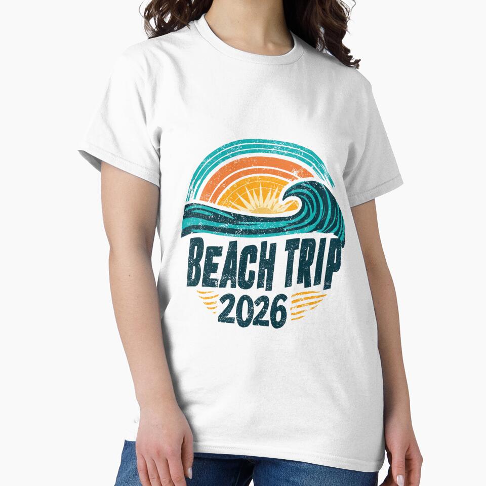 Retro Beach Trip 2026 Distressed Wave and Sunset Summer Vacation Shirt by StickerHavenn