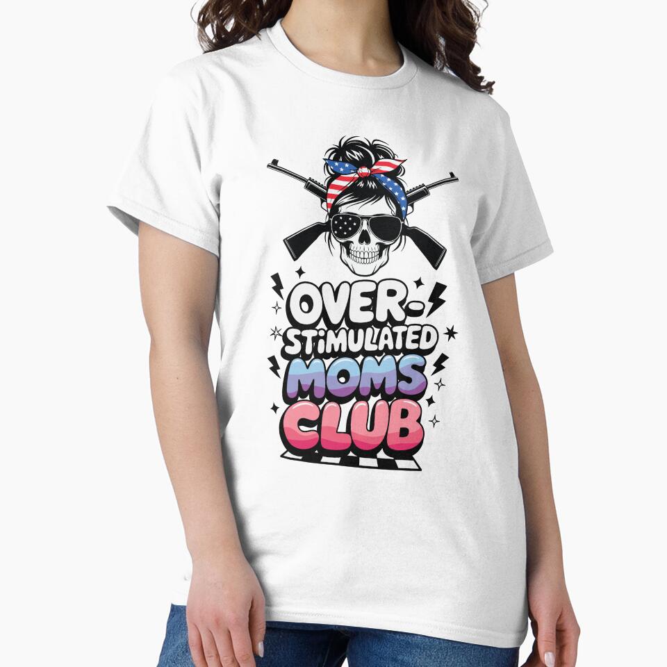 Overstimulated Moms Club Skull with Patriotic Bandana Gifts by Maniutek