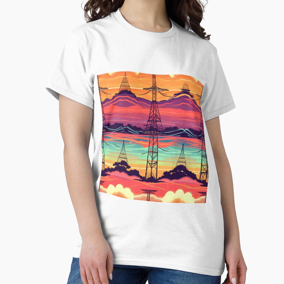 Retro Synthwave Sunset Landscape with Electric Pylons Pattern by pinkal