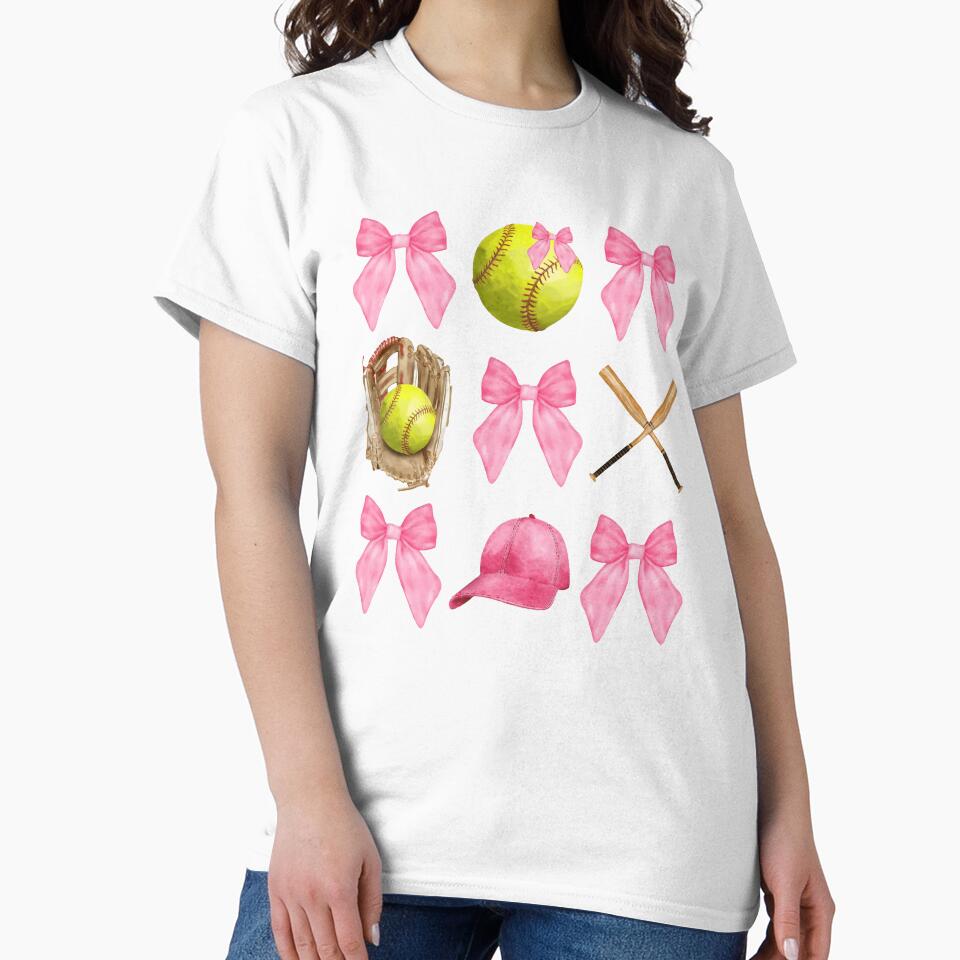 Softball Coquette Bow Pink Bow Minimalist Softball Mom Soft Girl Era Shower by XuanhieuBp