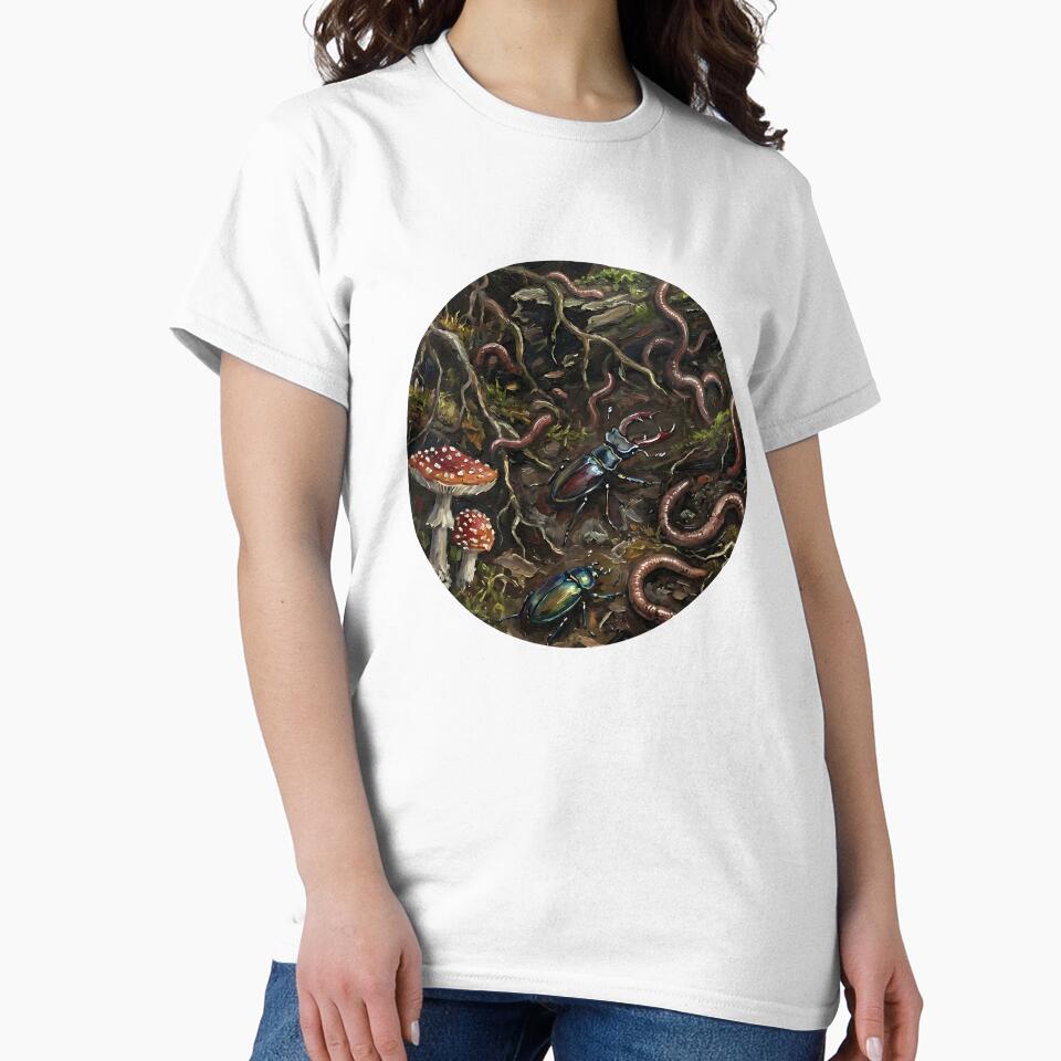 Goblincore Forest Floor Illustration with Earthworms, Beetles and Mushrooms by cr6zym1nd