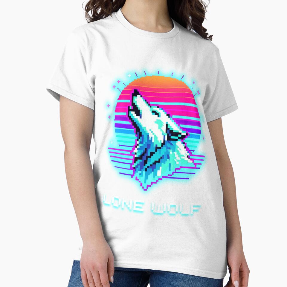 Lone Wolf Synthwave - 80s Retro Sunset Pixel Art by JonyDG