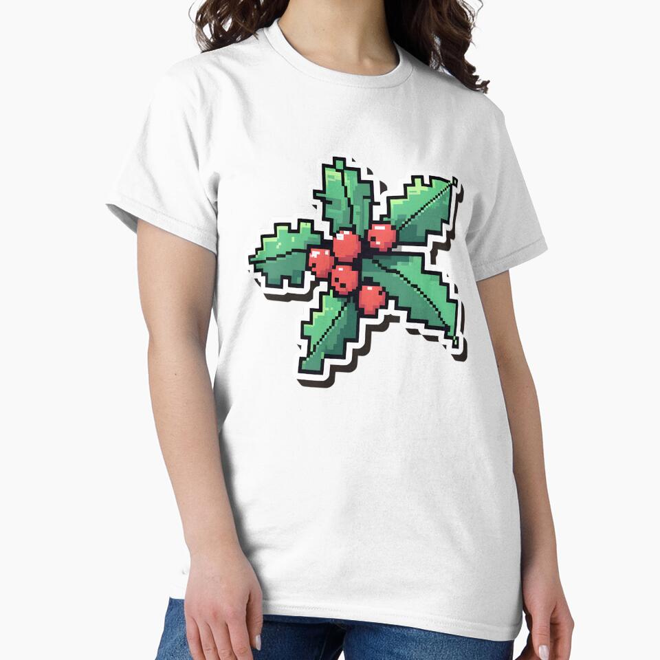 Cute Pixel Holly Leaves with Red Berries by BankMano