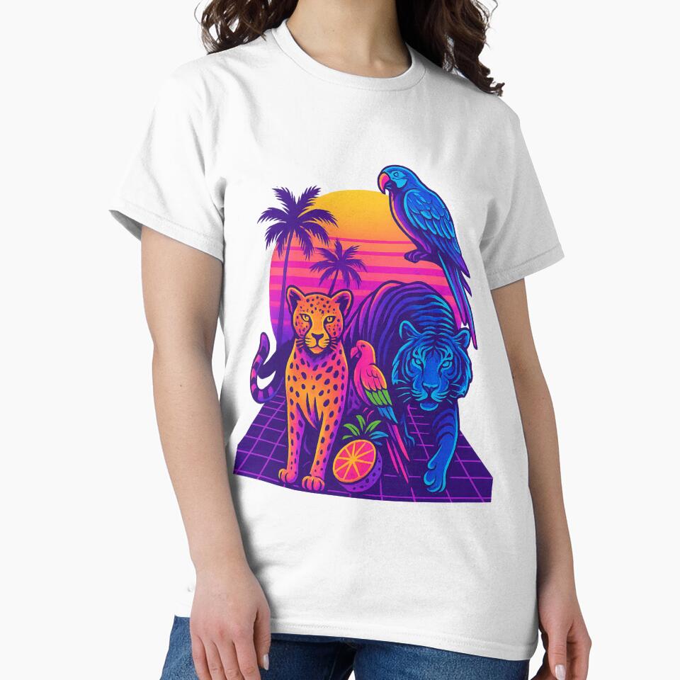Synthwave Safari – Neon Jungle Tee | Retro Wild 80s Aesthetic by Laugh & Rewind