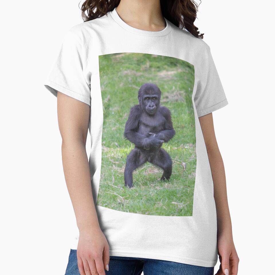 Baby gorilla standing on 2 legs by Conservation Art Emporium