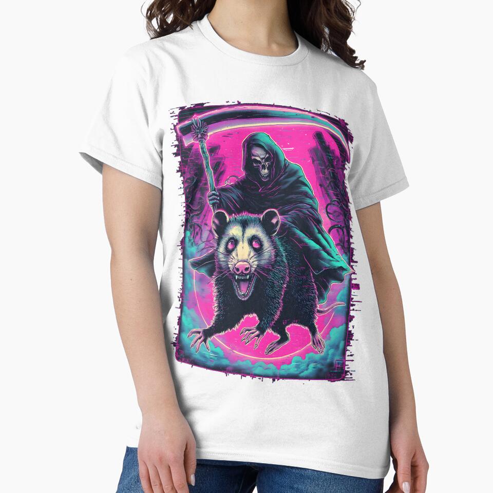 Death Rides a Possum – Neon Vaporwave Glitch Possum Reaper Design by JonHale