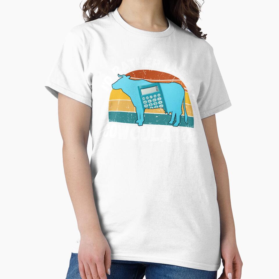 Light Blue Math Cow with Vintage sunset "Cow-Culator" jokes Funny colorful cow puns Calculator by FarmsteadAcers