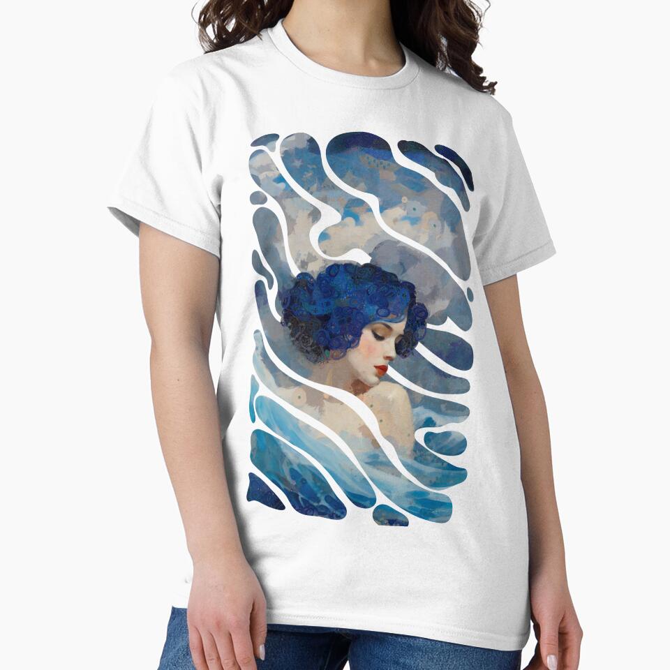 Mystical Ocean Goddess with Blue Hair in Surreal Dreamlike Wave Art by Sandy Richter