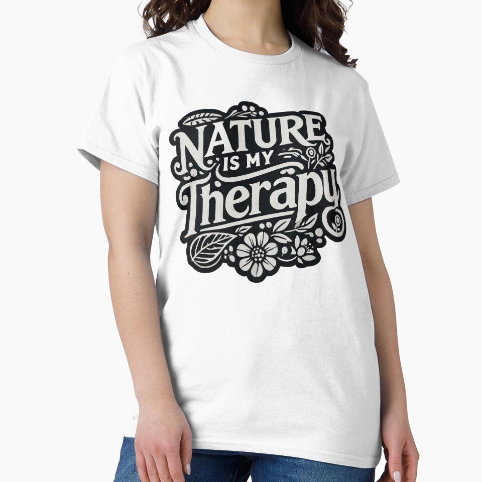 Nature is My Therapy Elegant Monochrome Floral Art by QuirkPrint