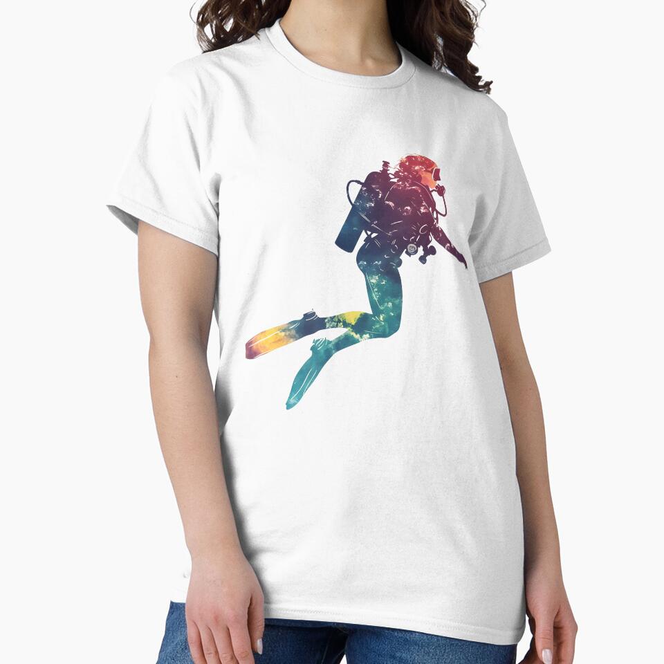 A little diver girl with scuba gear, swimming, full body, flat watercolor style, pastel tones, clean and minimalist design, pure white background Sticker by wonderisland