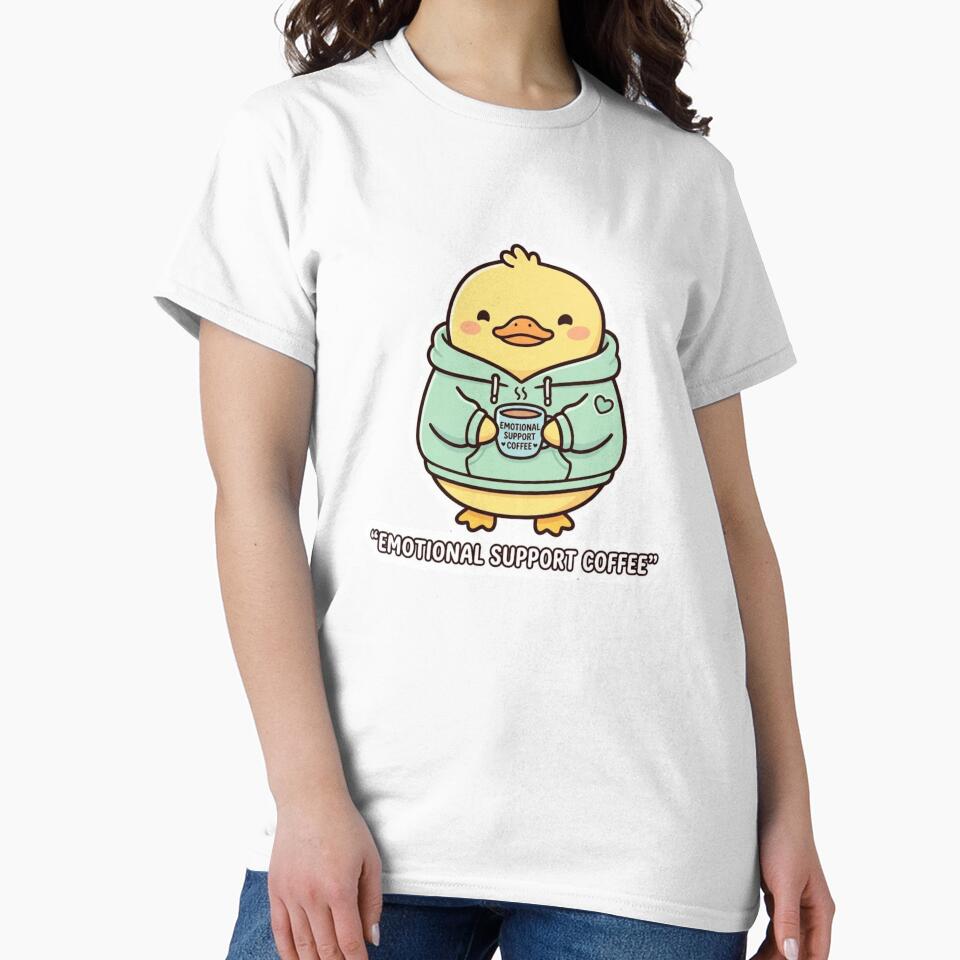 Cute Duck in Hoodie with Emotional Support Coffee Kawaii Sticker by ItsArtisticLab