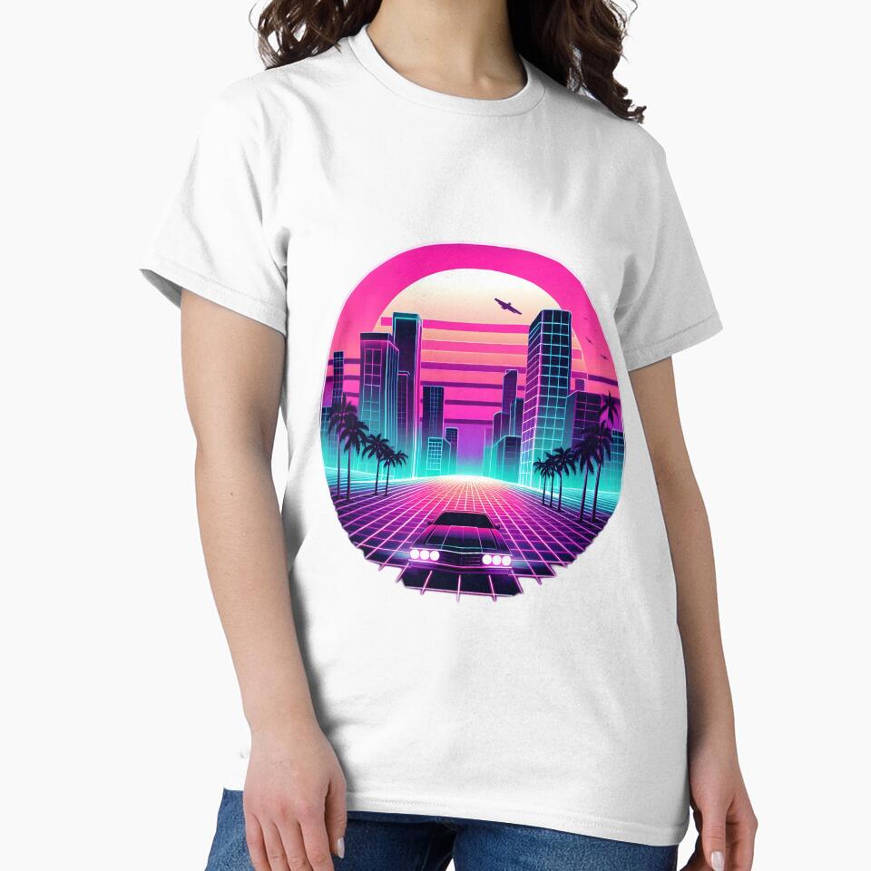 Retro Futuristic Neon Cityscape with Car by pumsquare
