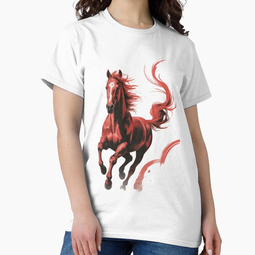 A dynamic digital painting of a red horse galloping by 123ks