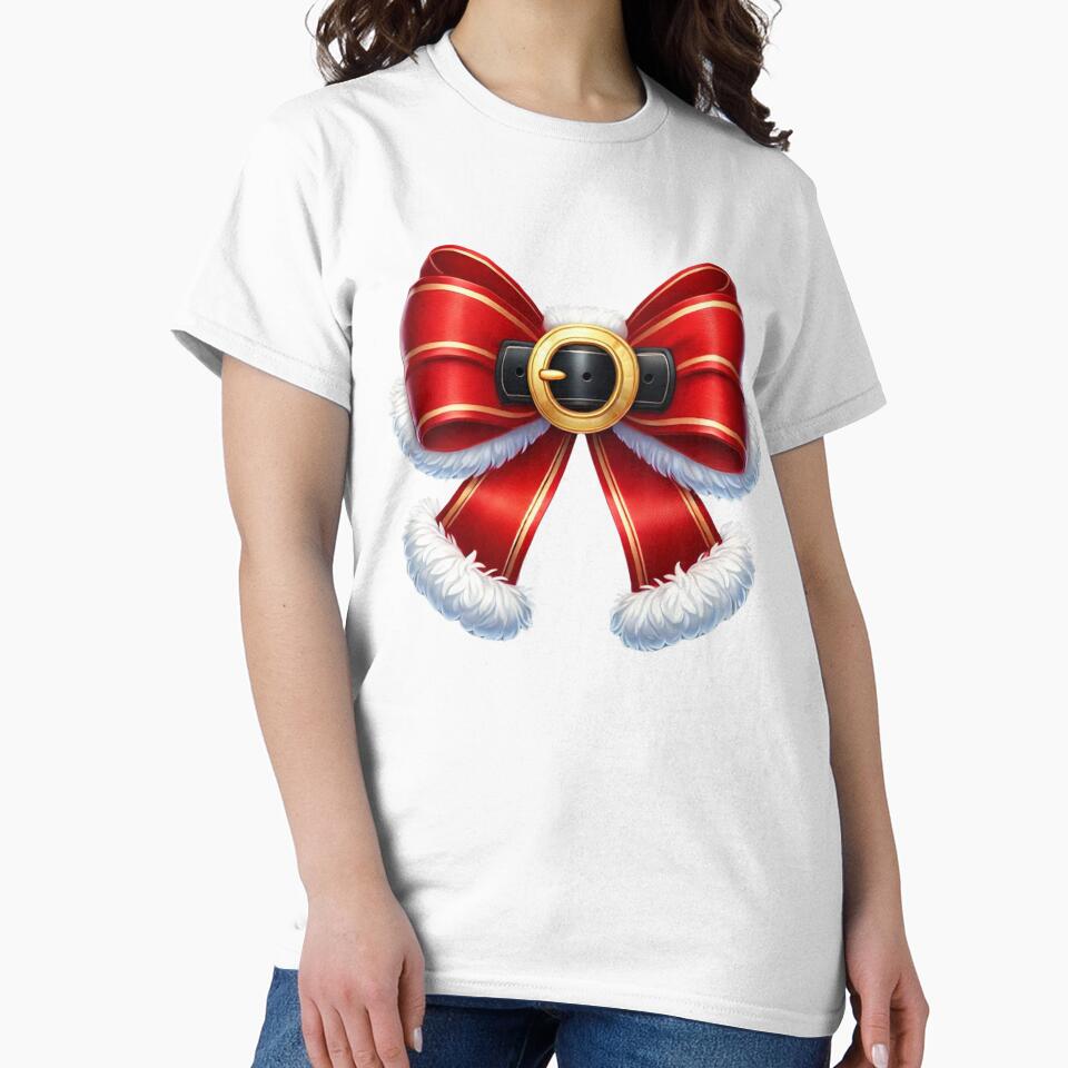 Festive Red Santa Bow with Belt Buckle – Christmas Holiday Tee Design by BlankCanvasHaHa