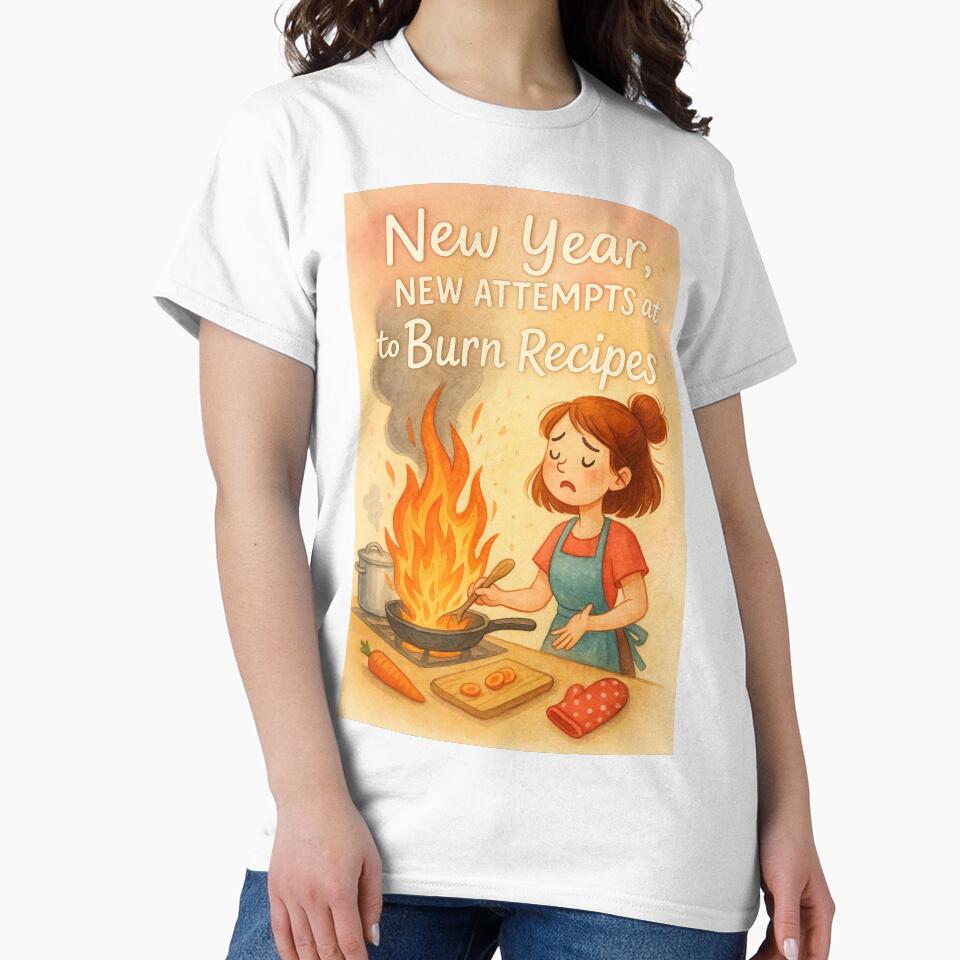 Humorous New Year Greeting with Cooking Mishap and Big Flames by Places On Earth