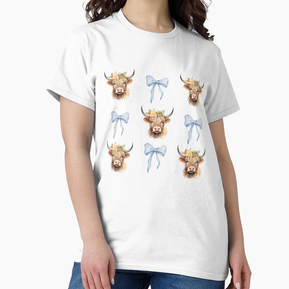 Blue Coquette Cow Shirt | Highland Cow Shirt | Farm Tee | Girly Western Tee | Cute Cow Tee | Women's Graphic Tshirt by saltwater-grace