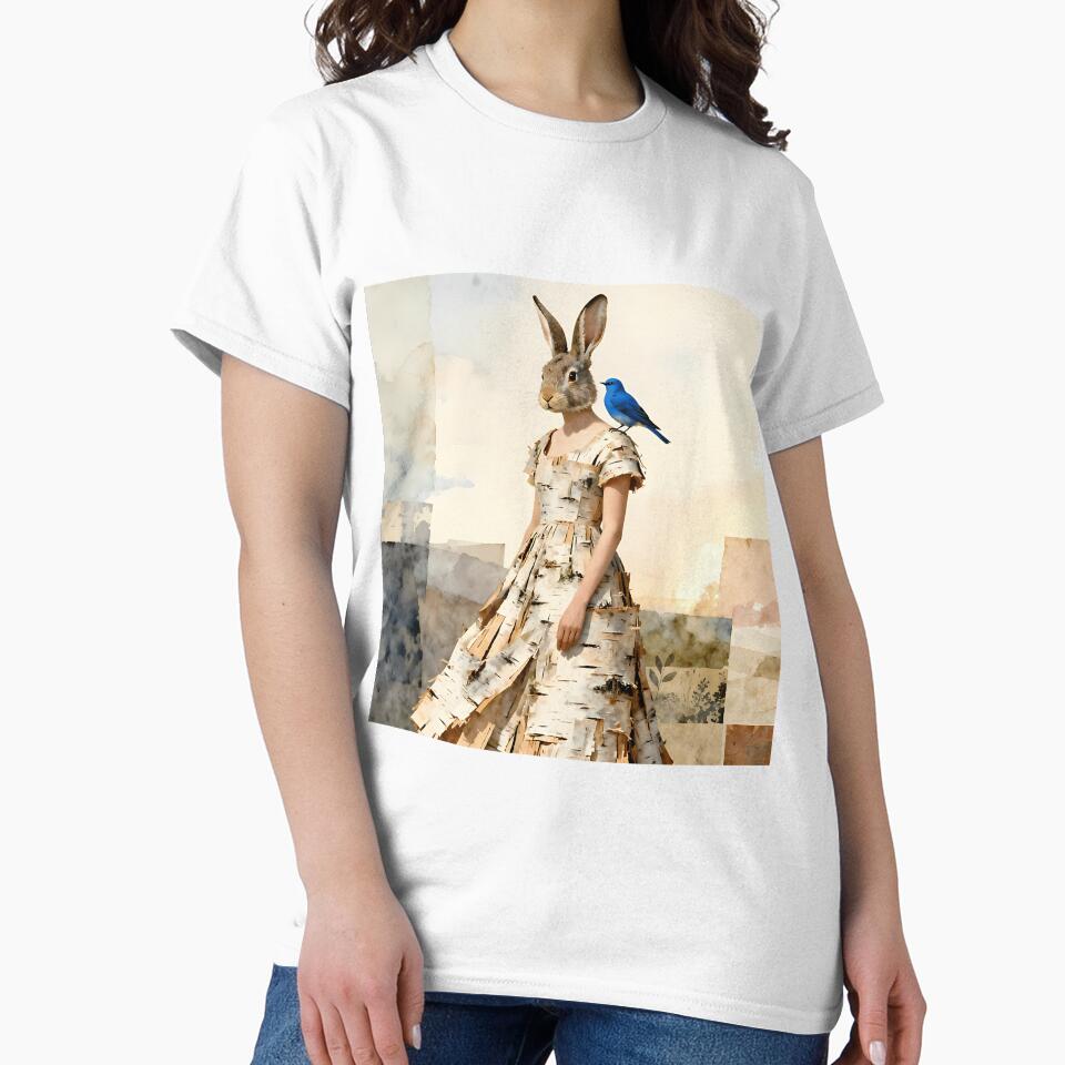 Surreal Rabbit In A Birch Bark Dress Art by dinnakelby