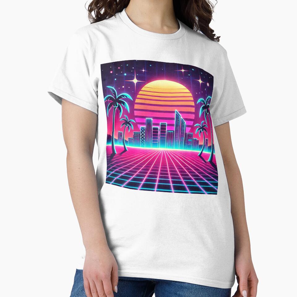 Neon Sunset Over Retro City – 80s Synthwave Aesthetic by Hegen79
