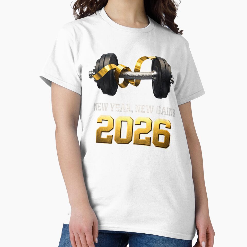 2026 Fitness New Year New Gains – Dumbbell Motivation Gym Workout Design by FUIRY