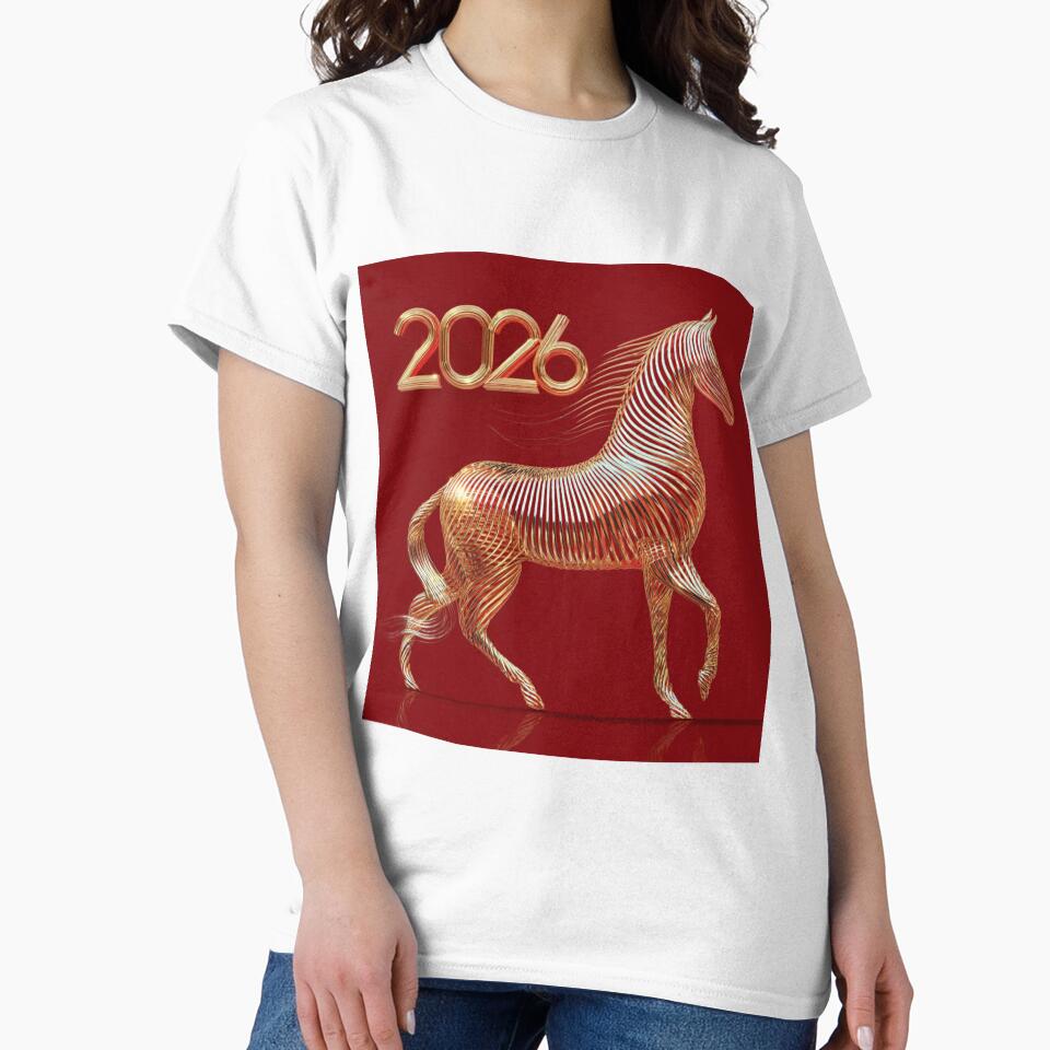 Minimalistic 2026 Red Fire Horse Silhouette Lines Curvature by GrinGalore