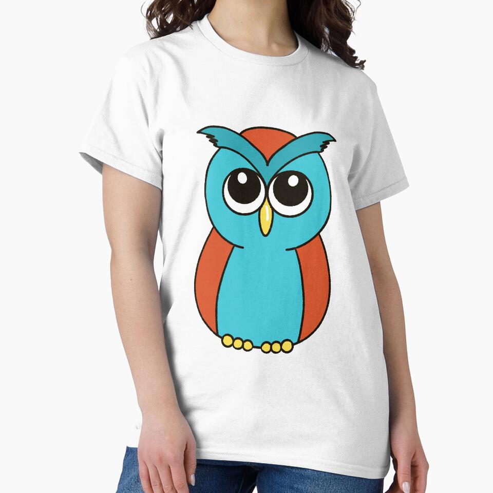 Round Teal Orange Owl Cute Cartoon Bird by MFGB-Creations