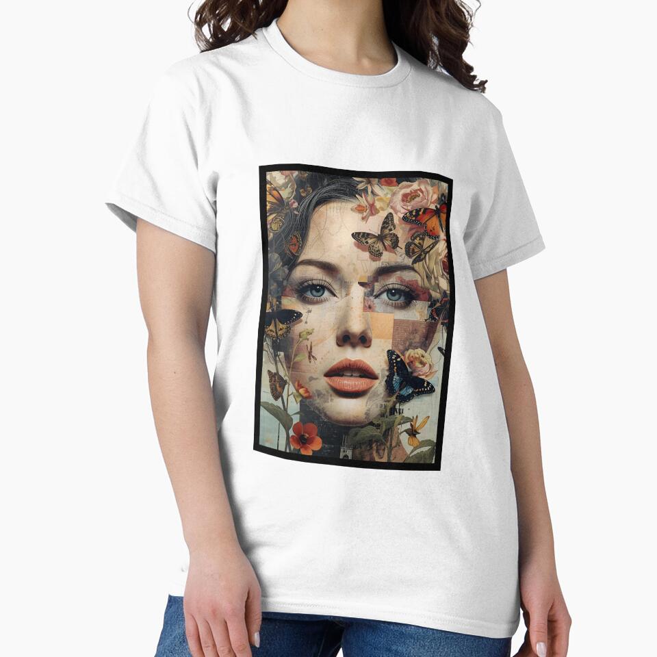 Surreal Collage Portrait of a Woman with Butterflies and Flowers by CosmicCutouts
