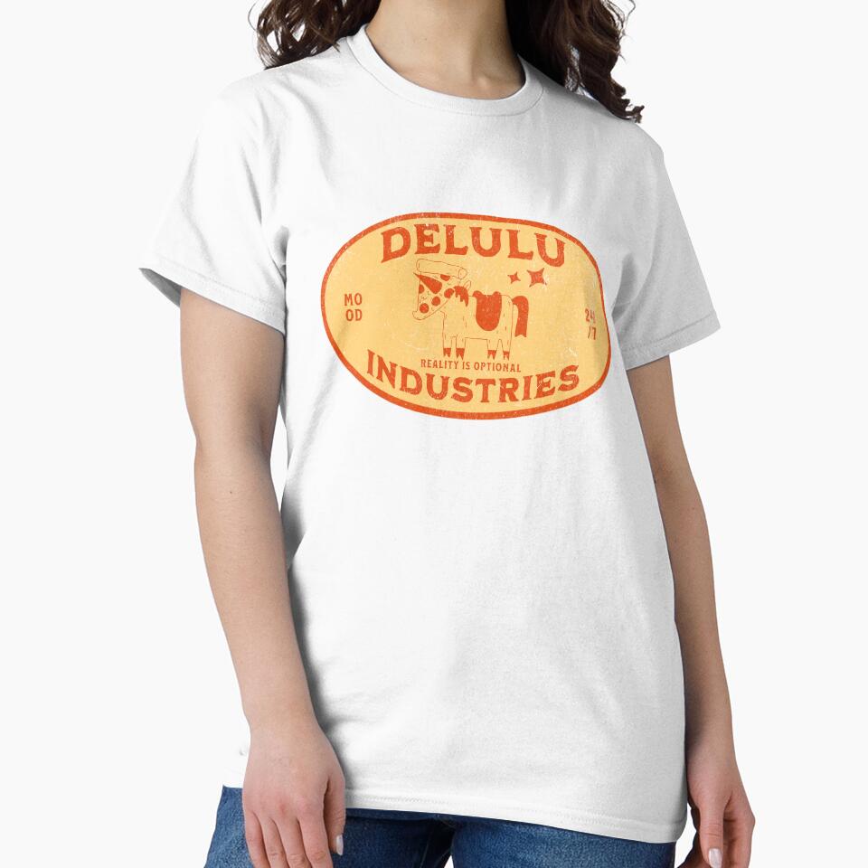 Funny Delulu Shirt Retro Delulu Industries Pizza Unicorn Reality Optional Vintage Meme Design by RealLifeMerchies