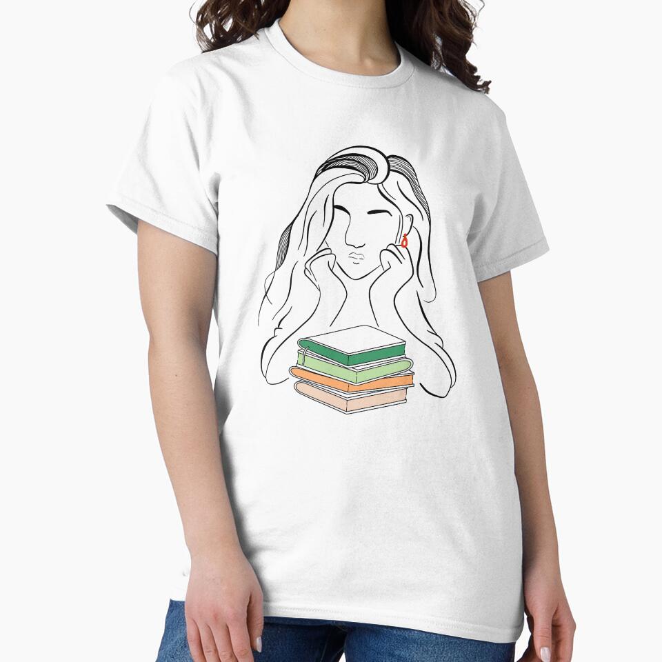 Minimalist Book Girl Lineart – Painted Edges Aesthetic by CraftedChapters