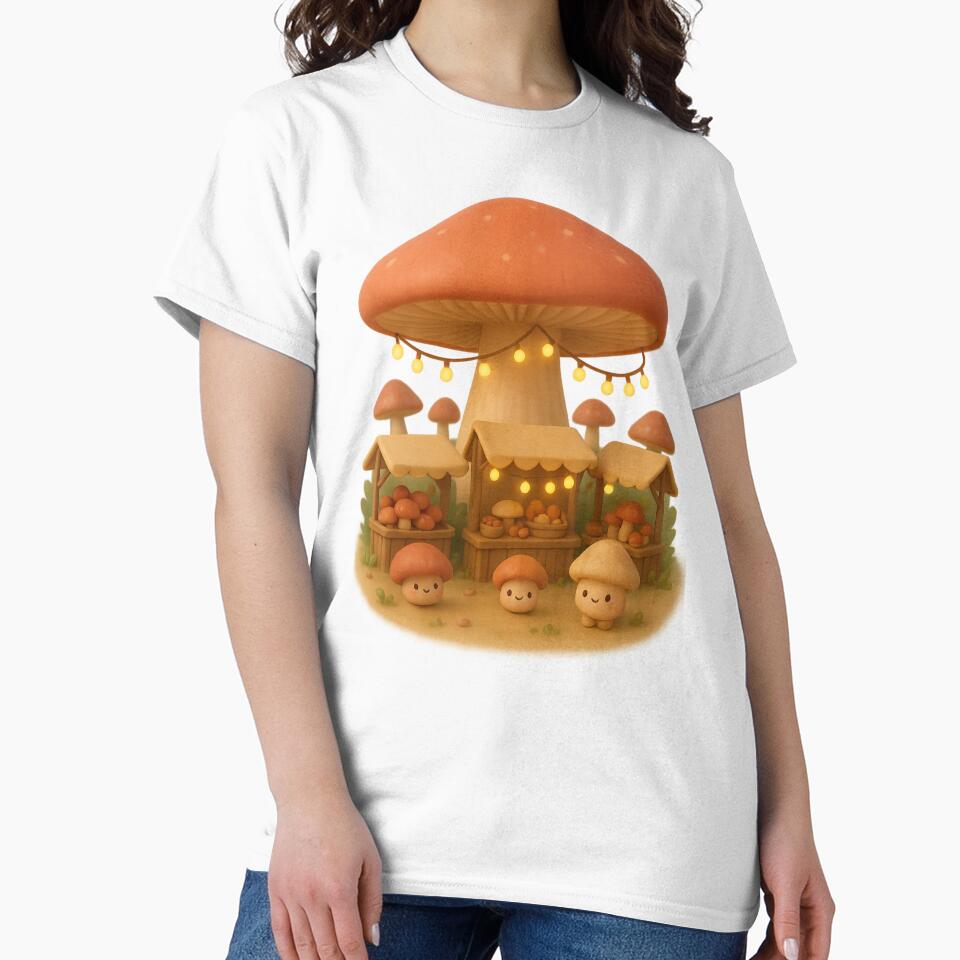 Cute Umbrella Mushroom Market | Kawaii Cottagecore Fantasy Art by Moons Studio