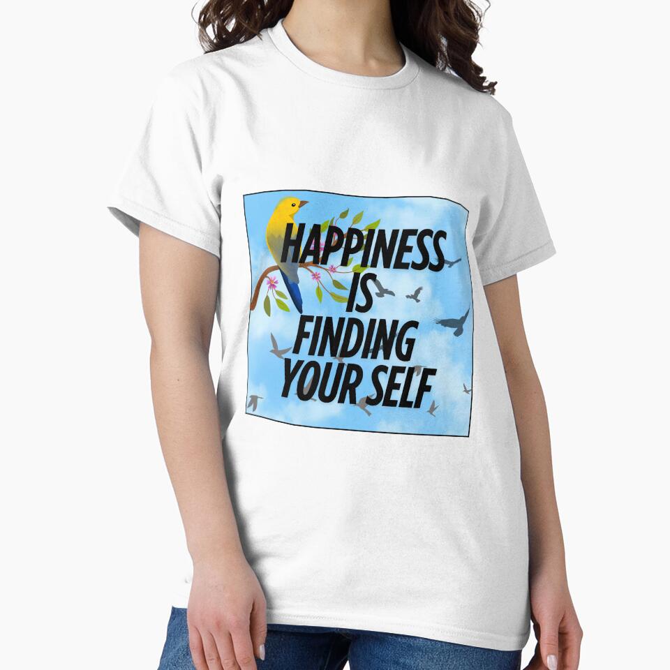 Happiness Is Finding Yourself - Motivational Bird Quote Design by Kabootri