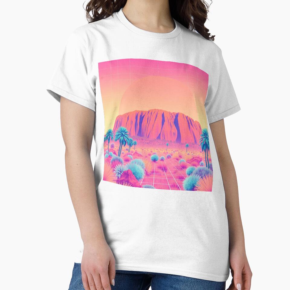 Vaporwave Uluru Sunset Art Print - Synthwave Ayers Rock with Palm Trees Retro 80s Poster by EllDAV777