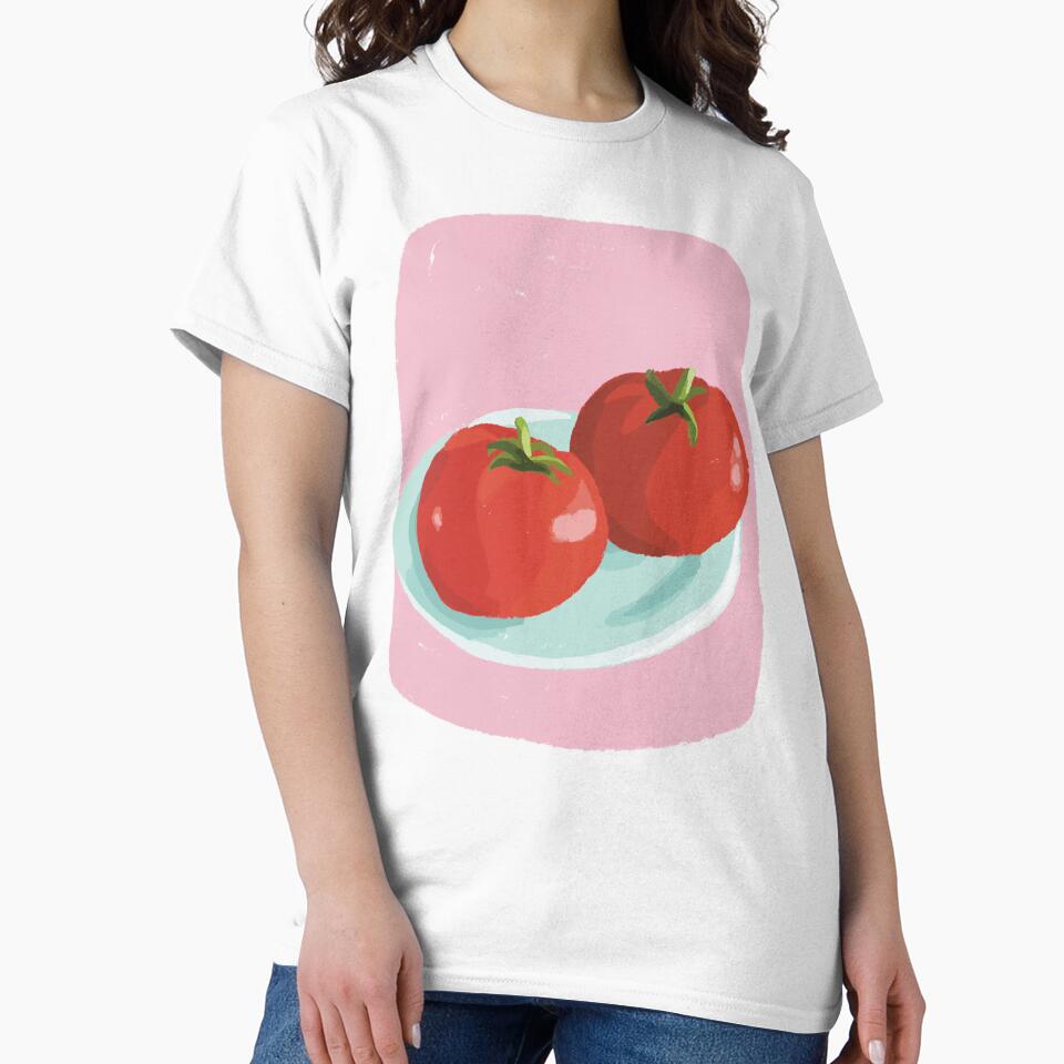Two Tomatoes on Plate Drawing by ShannonSArtwork