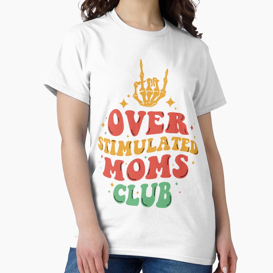 Womens Overstimulated Moms Club Funny Saying Groovy Mom Rock Hand by Reemstudio