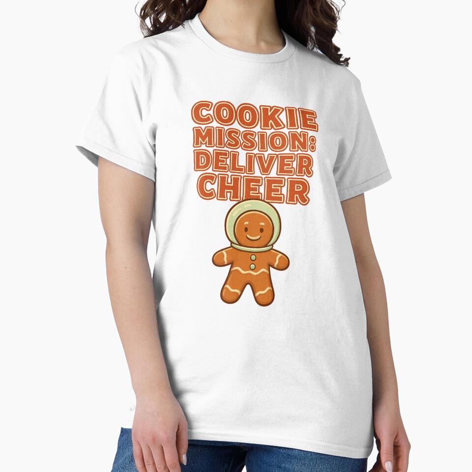 Funny Gingerbread Space Christmas T-Shirt & Sticker | Cookie Mission Deliver Cheer Holiday Gift by Jaded's Cute Clips