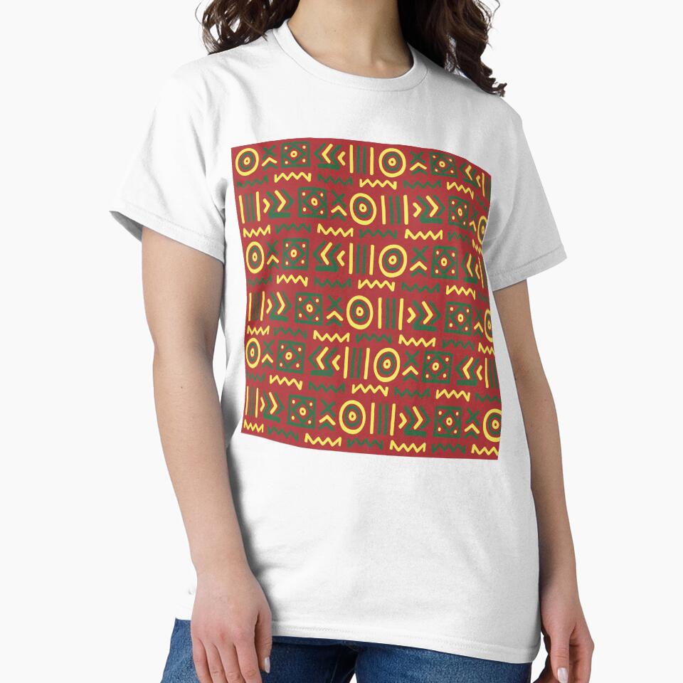 Authentic Bogolan pattern yellow red green by Wolagno