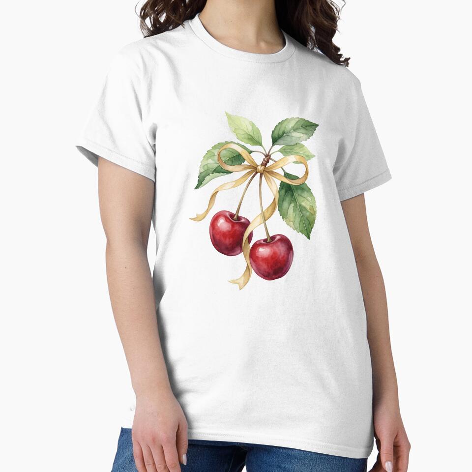 Red cherries with yellow bow by shellle in the ocean