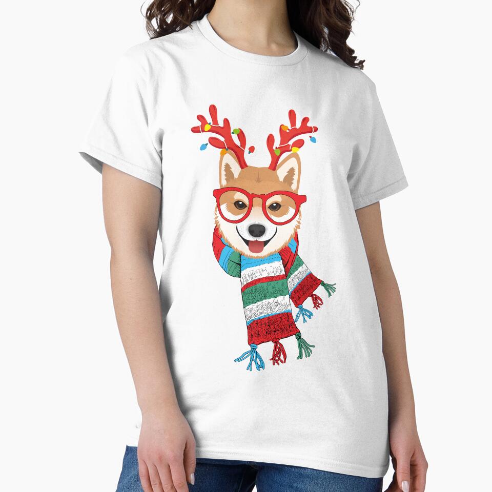 Shiba Inu Xmas Holidays Reindeer Christmas Lights by vilily