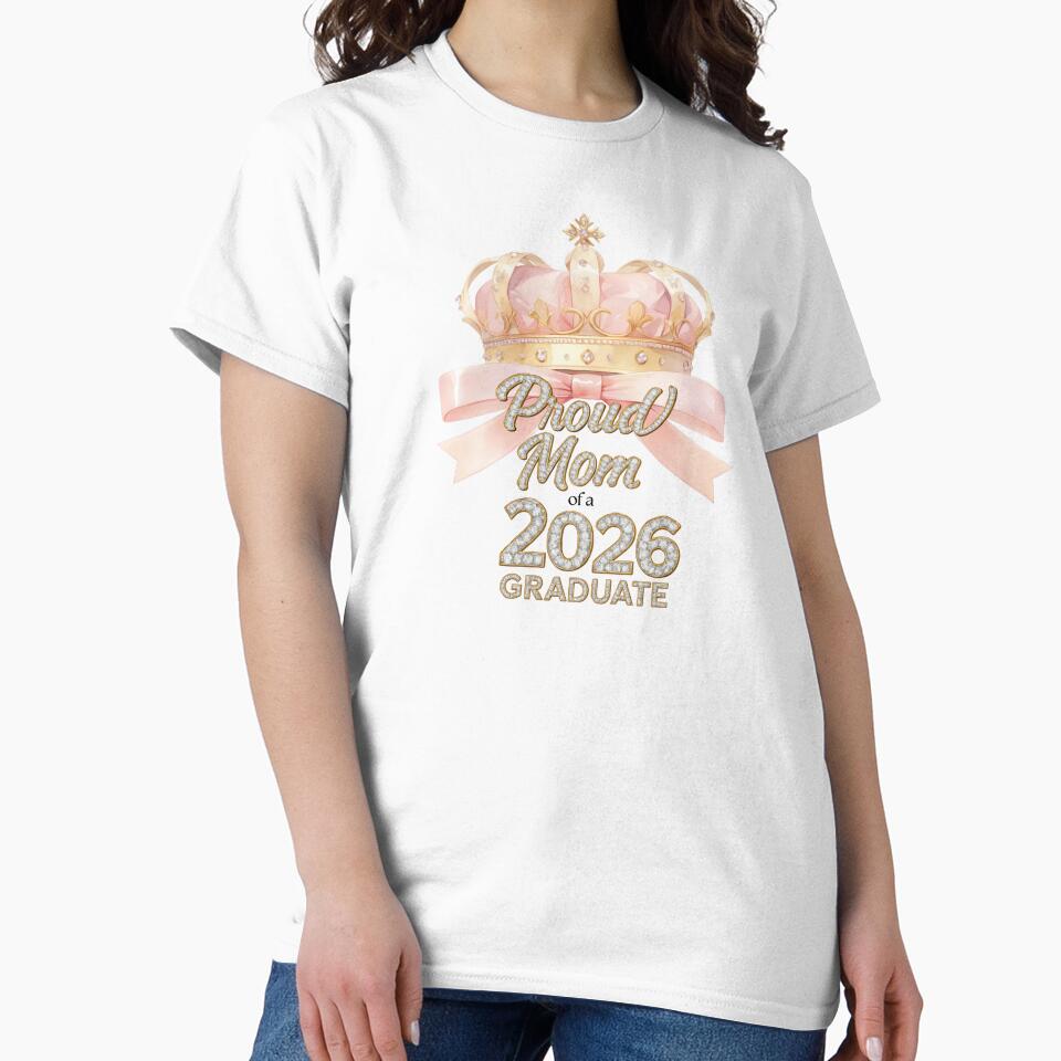 Proud Mom of a 2026 Graduate with Crown, Pink Bow & Diamonds by JeweledDesigns