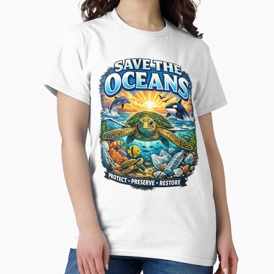 Save The Oceans Shirt – Sea Turtle Ocean Conservation, Stop Plastic Pollution, Marine Life Environmental Gift by KittyPawMeow
