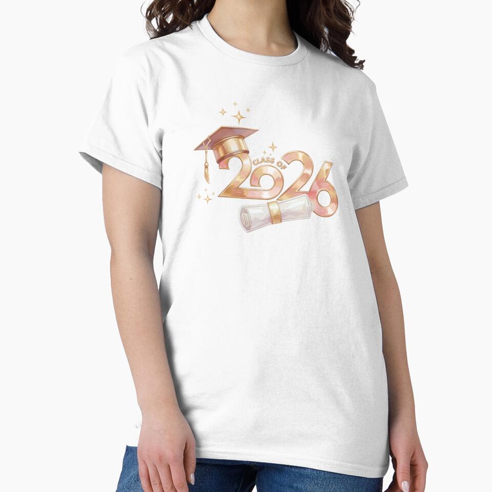 Class of 2026 Graduate with Rose Gold Graduation Hat, Diploma & Stars by JeweledDesigns