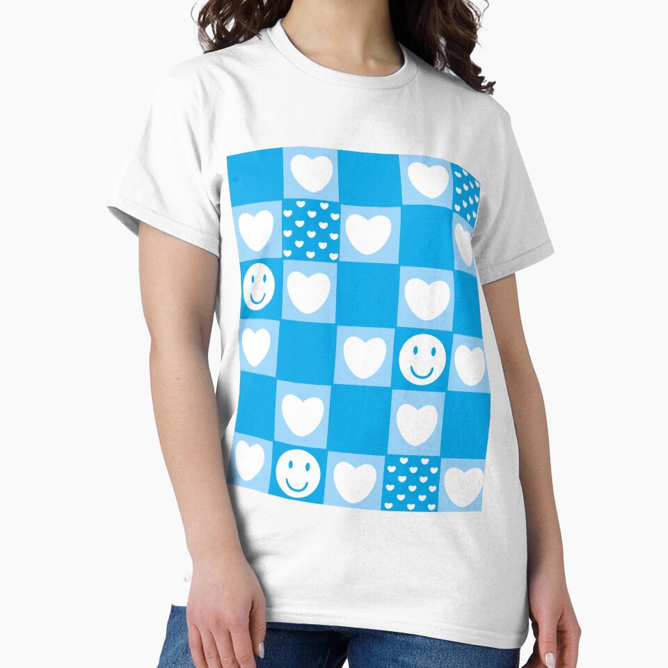 checkered print hearts pattern blue by mariahmoniquedesign