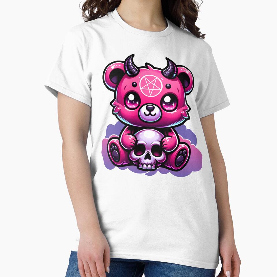 Cute Pink Goth Punk Bear w Pentagram and Skull by PetNamedPeeve
