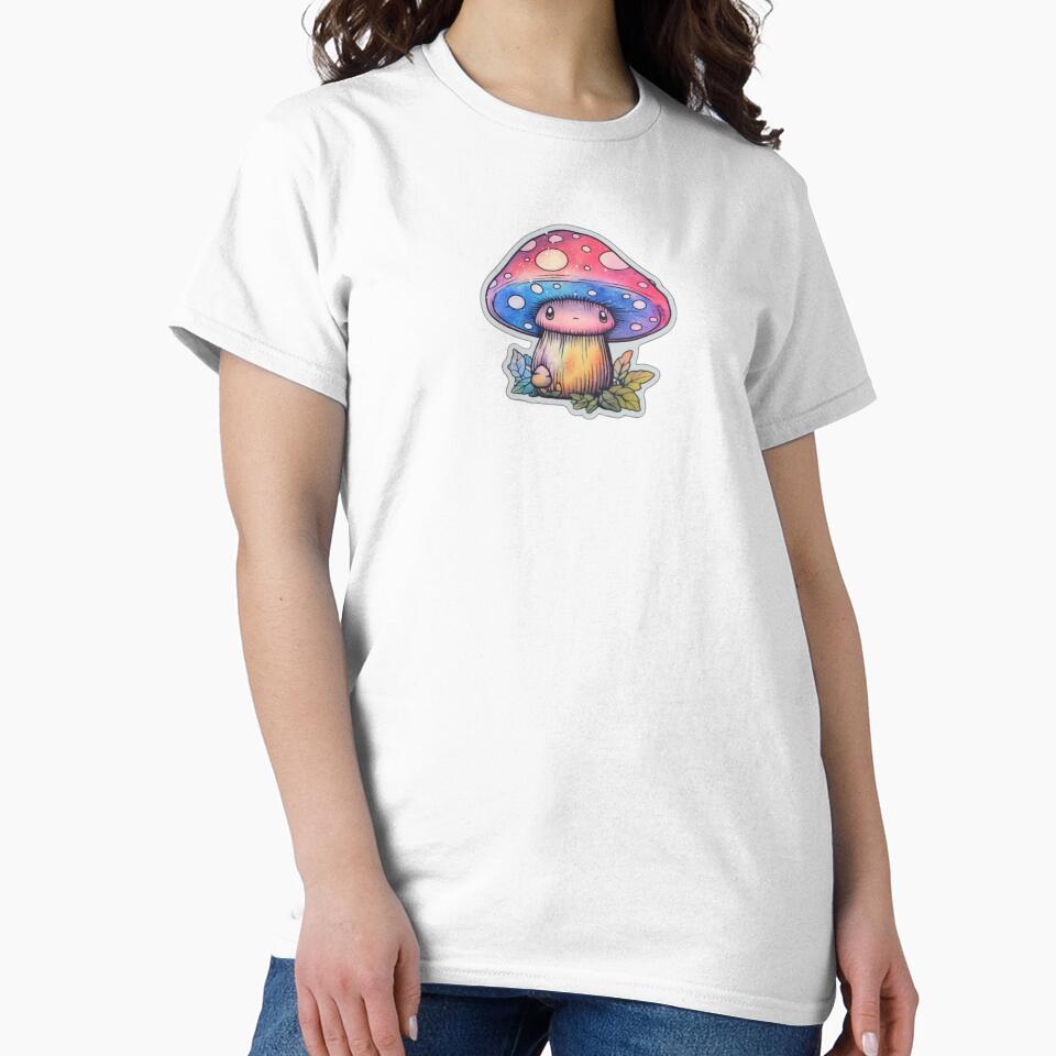 Sad Anime Mushroom | Black Watercolour | Happy, Cute, Nature, Kawaii, Woods, Forest by FantasySoul