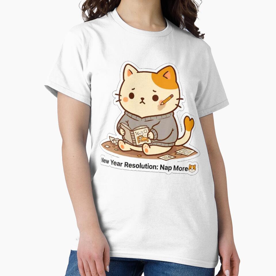 Funny New Year Resolution Cat - Cute Kawaii Kitten Napping Illustration by MT-Hub | Art for Every Soul