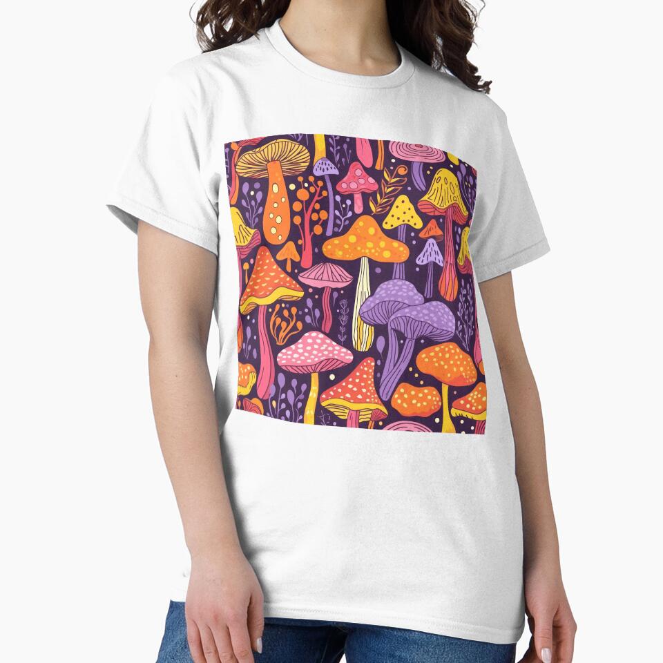 Whimsical psychedelic mushroom pattern neon orange purple by cocomelon168