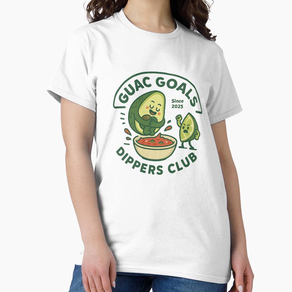 Guac Goals - Dippers Club Avocado & Salsa T-Shirt by POD DYNASTY | Original Print On Demand T-Shirt Graphics