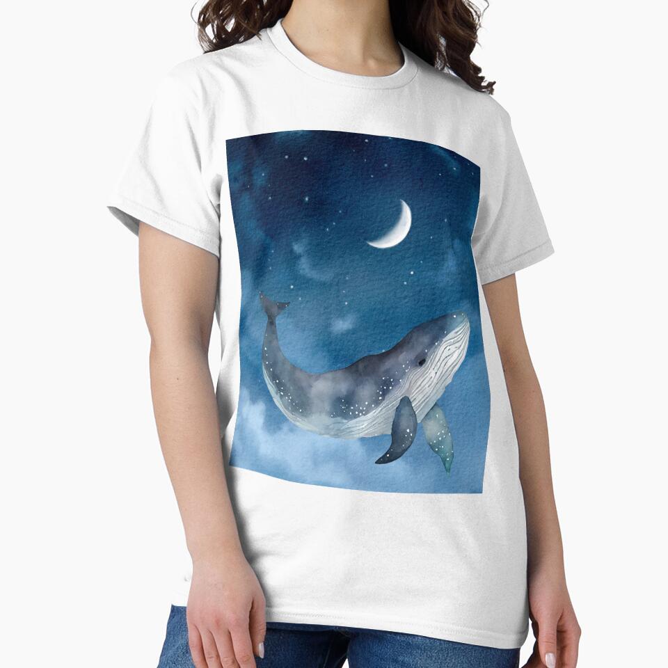 Moonlight Whale – Dreamy Watercolor Illustration by Softglow-Studio