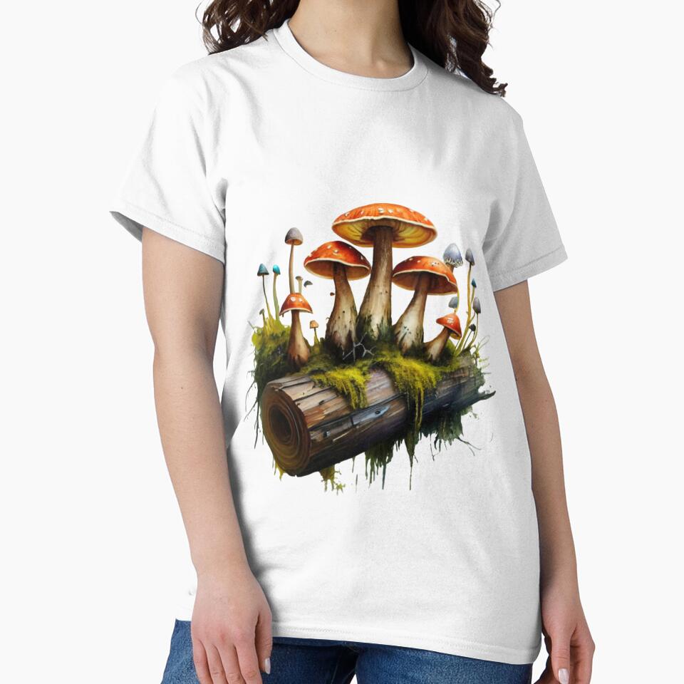 Goblincore Mushrooms on a Mossy Log by EnchantedIsle