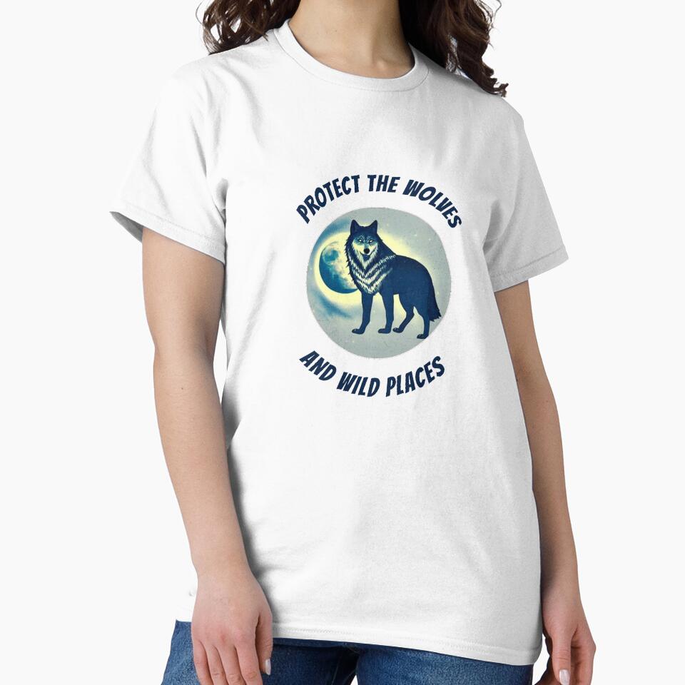 Protect the Wolves and Wild Places Wolf and Moon Design by artmythica